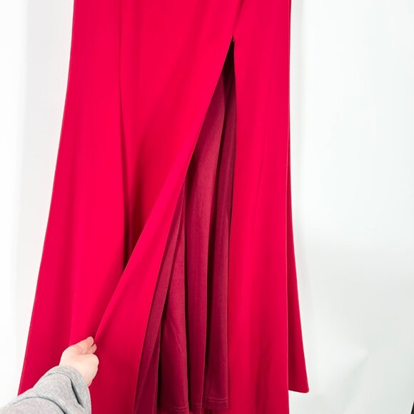 NWT Marchesa Notte Red One-Shoulder Embellished Stretch Crepe Gown - Picture 6 of 16